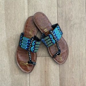 Sam Edelman Embroidered Boho Leather Sandal Black Size 7